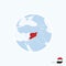Map icon of Syria. Blue map of Middle East with highlighted Syria in red color