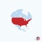 Map icon of USA. Blue map of North America with highlighted United States of America in red color