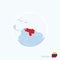 Map icon of Venezuela. Blue map of South America with highlighted Venezuela in red color