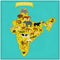 Map of India with animals tiger, elephant, cow and others