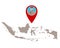 Map of Indonesia and pin with earthquake symbol