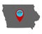 Map of Iowa and pin tornado warning
