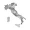 Map of Italy divided into 20 administrative regions in four shades of grey. White labels. Simple flat vector