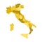 Map of Italy divided into 20 administrative regions in four shades of yellow. White labels. Simple flat vector