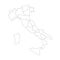 Map of Italy divided into 20 administrative regions. White land and black outline borders. Simple flat vector