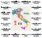 Map of Italy with largest italian cities skylines silhouettes