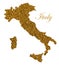 Map of Italy. Silhouette with golden glitter texture