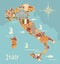 Map of Italy with traditional Italian symbols