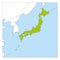 Map of Japan green highlighted with neighbor countries