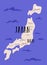 Map of Japan with main Japanese islands Hokkaido, Honshu, Kyushu and Shikoku. Designations of capital city Tokyo