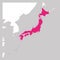 Map of Japan pink highlighted with neighbor countries