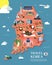 Map Of Korea Attractions Vector And Illustration.