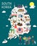 Map Of Korea Attractions Vector And Illustration.