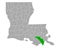 Map of Lafourche in Louisiana