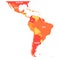 Map of Latin America. Vector illustration in shades of orange