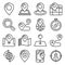 Map and Location Icons Set on White Background. Line Style Vector