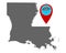Map of Louisiana and pin tornado warning