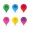 Map marker, map pin vector. Map markers with circles with blank space. 6 colors. Vector graphics