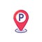 Map marker with parking flat icon