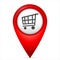 Map marker with shopping cart symbol