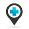 Map medical hospital cross location pin pointer target direction  abstract destination simple flat icon vector isolated