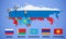 Map of the member states of the Eurasian Economic Union. Flags and abbreviations Russia, Belarus, Kazakhstan, Armenia and