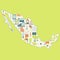 Map of Mexico with technology icons