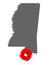 Map of Mississippi and hurricane symbol