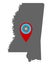 Map of Mississippi and pin with hurricane warning