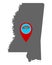 Map of Mississippi and pin tornado warning