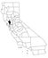 Map of Napa County in California state on white background. single County map highlighted by black colour on California map.