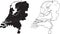 Map of the Netherlands. Two black and white maps. Black silhouette and black outline. EPS Vector File