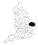 Map of Norfolk County in England on white background. single County map highlighted by black colour on England administrative map