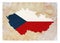 Map o  Czech Republic with flag painted on old grunge paper