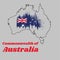 Map outline and brush style of Australia flag in blue red and white color with white star and Union Jack.