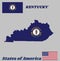 Map outline and flag of Kentucky, the Commonwealth`s seal on blue color and words