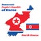 Map outline and flag of North Korea, It is a wide red stripe at the center, bordered by a narrow white stripe both above and below