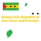 Map outline and flag of Sao Tome and Principe, A horizontal of green, yellow and green with a red triangle and two black stars.