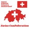 Map outline and flag of Switzerland, It is consists of a red flag with a white cross in the centre.