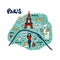 Map of Paris with its architecture, culture, and french people