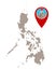 Map of the Philippines and pin with earthquake symbol