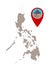 Map of the Philippines and pin with earthquake symbol