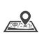 Map pin bold black silhouette icon isolated on white. Location pointer pictogram. Gps navigation.