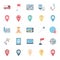 Map and pin Isolated Vector icons set consist with road, house, drive, airplane and fuel station