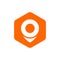 Map pin or location pointer icon, on orange hexagon - Vector