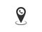 Map pin with phone icon. Location marker with telephone symbol. Isolated position pointer. Geo pin with phone sign. Positioning
