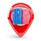 Map pin or pointer with mobile portable blue plastic toilets