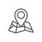 Map point icon vector. Outline pin, line road symbol.