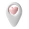 Map pointer 3d pin icon valentine. White geotag location point with pink heart, favorites symbol love. illustration for