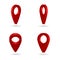 Map pointer 3D pin. Set of location symbols isolated on white background. Red symbols of navigator. Isometric icon 3D. Point on